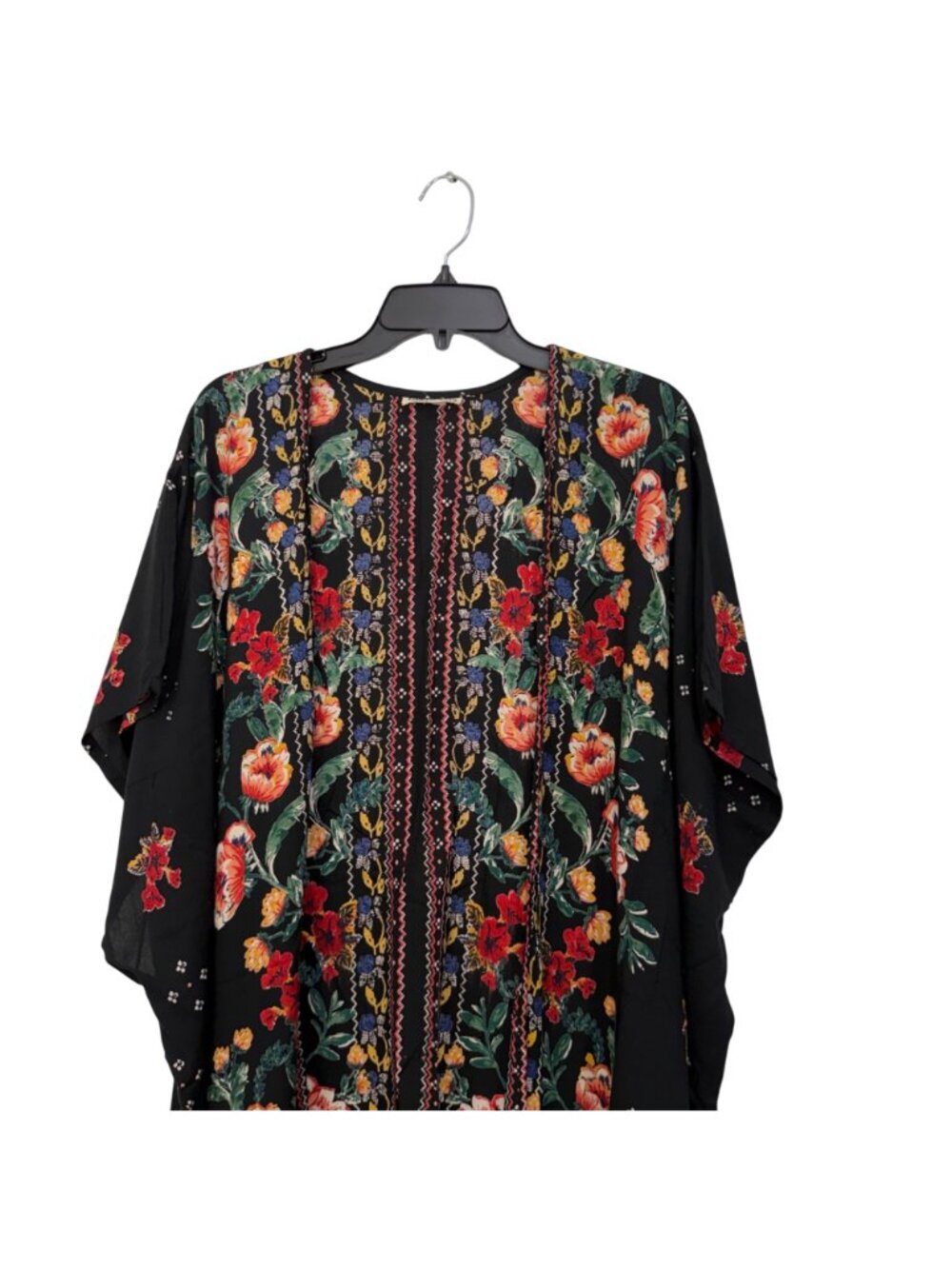 Gypsy Love Floral Colorful Kimono Cardigan Black Rayon Womens Size Medium Boho - Picture 9 of 9